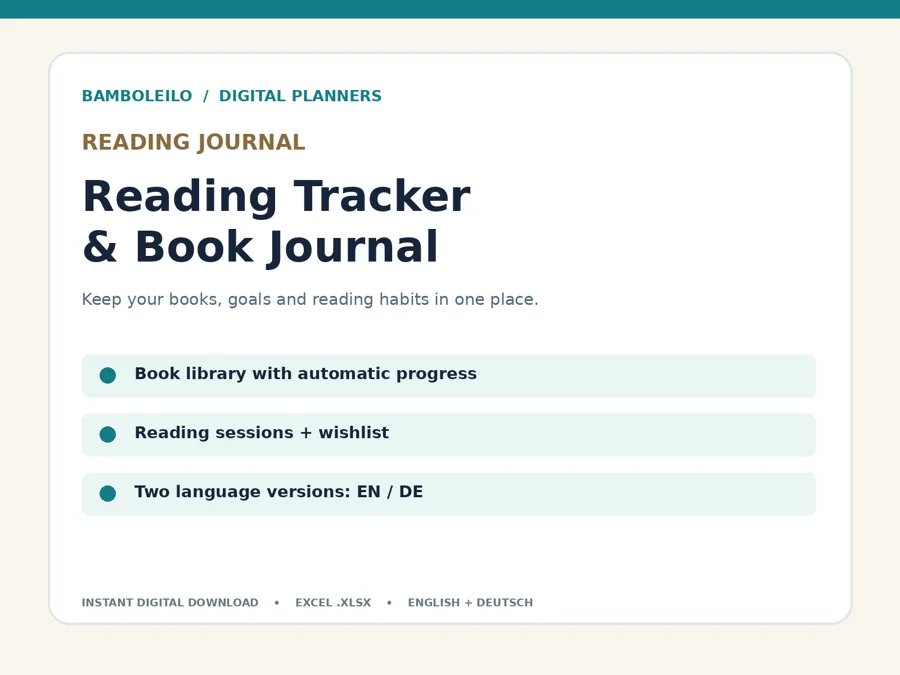Reading Tracker — existing product cover; preview data is illustrative