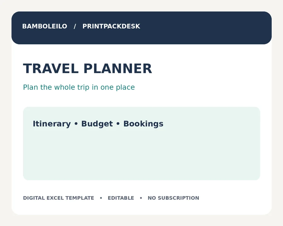 Travel Planner — existing product cover; preview data is illustrative