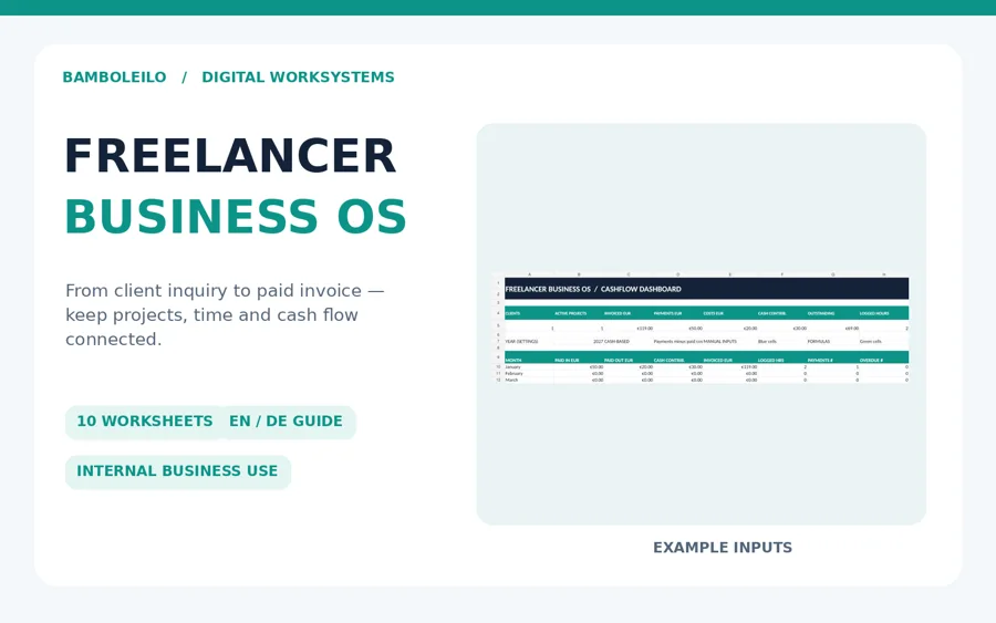Freelancer Business OS — existing product cover; preview data is illustrative
