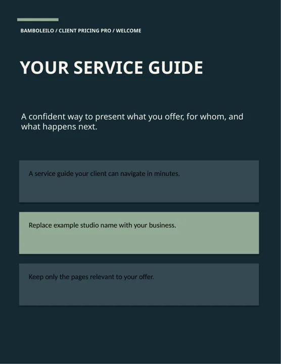 Client Pricing Pro — existing product cover; preview data is illustrative