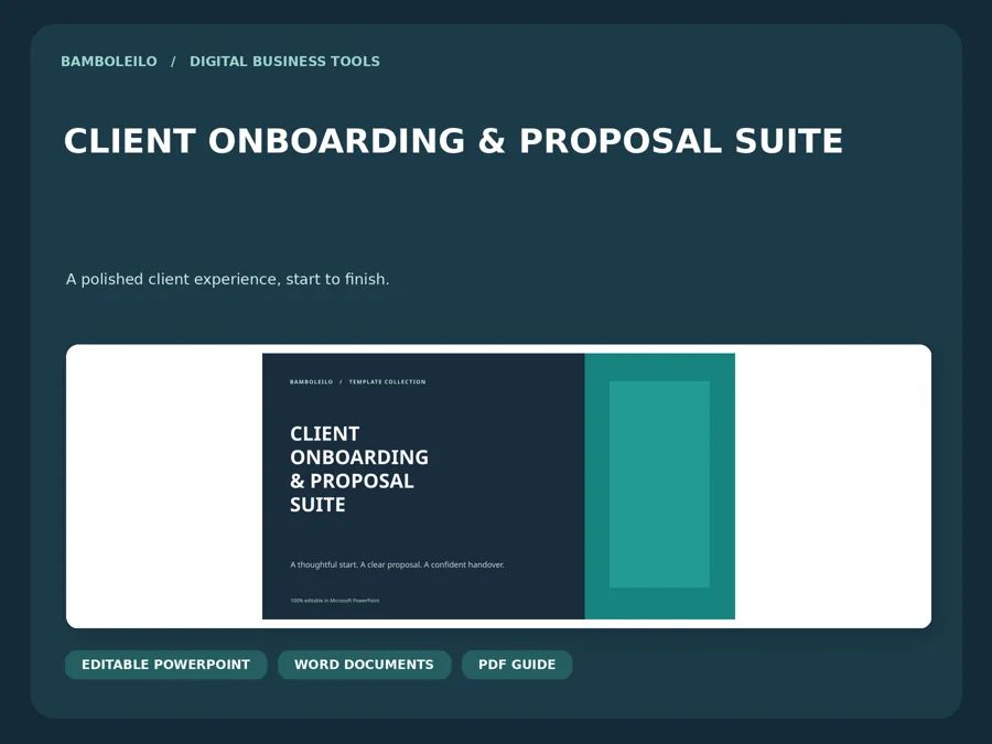 Client Onboarding & Proposal Suite — existing product cover; preview data is illustrative