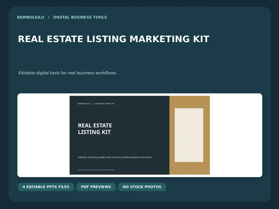 Real Estate Listing Marketing Kit — existing product cover; preview data is illustrative